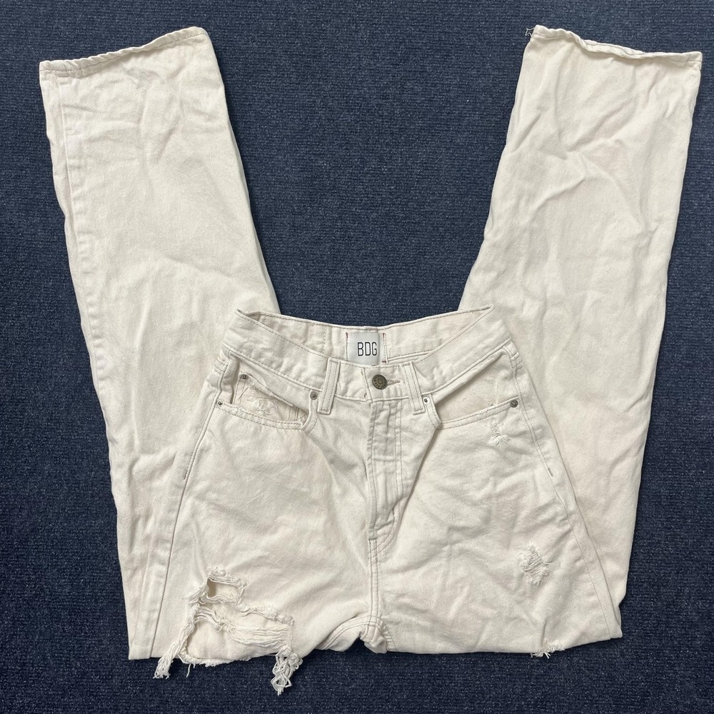 BDG Jeans Womens 25 White Light Wash Straight High Rise Distressed‎ Denim